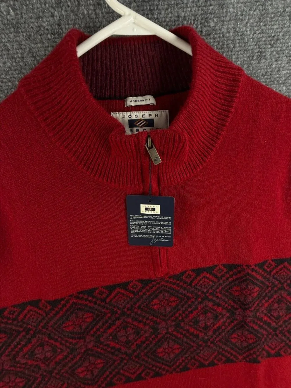 NWT Joseph Abboud Red Fair Isle Wool Blend 1/4 Zip Pullover Sweater 2XL - $80